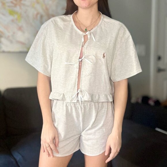 Reworked Ralph Lauren Two-Piece Set - Top and Shorts - Gray - Size S - Picture 1 of 8